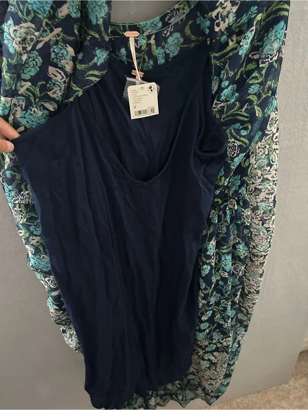 NWT Free People See it Through Black Floral Chiffon Lined (2pc)Maxi Dress Size M